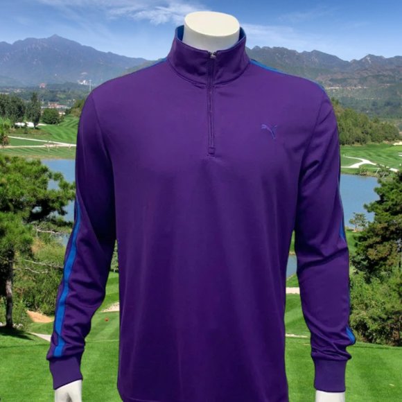 Puma Dry Cell Purple Blue Subdued 1/4 Zip Pullover Golf Jacket Size Medium VGC - Picture 1 of 12